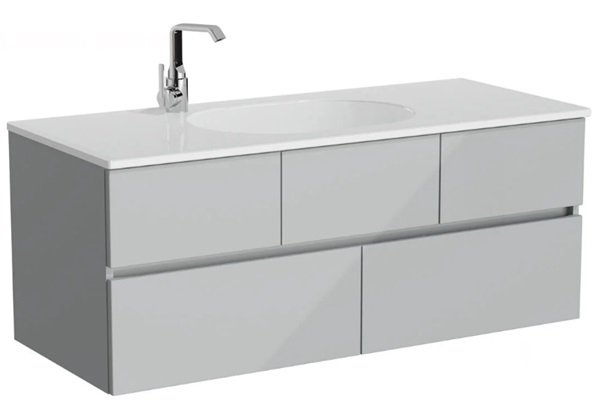 Vitra Memoria 66711 Lavabo Dolabı 120 Cm, Seramik Etajerli Lavabolu,Soldan Armatür Delikli, Parlak Gri.